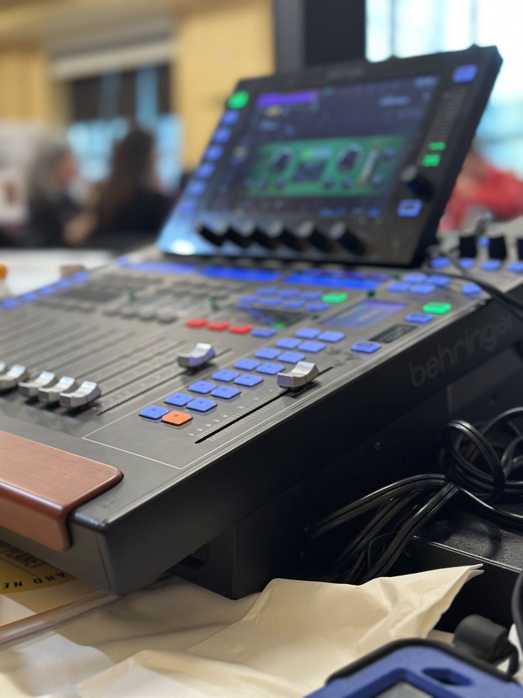 Digital audio mixing console at a corporate event in NYC
