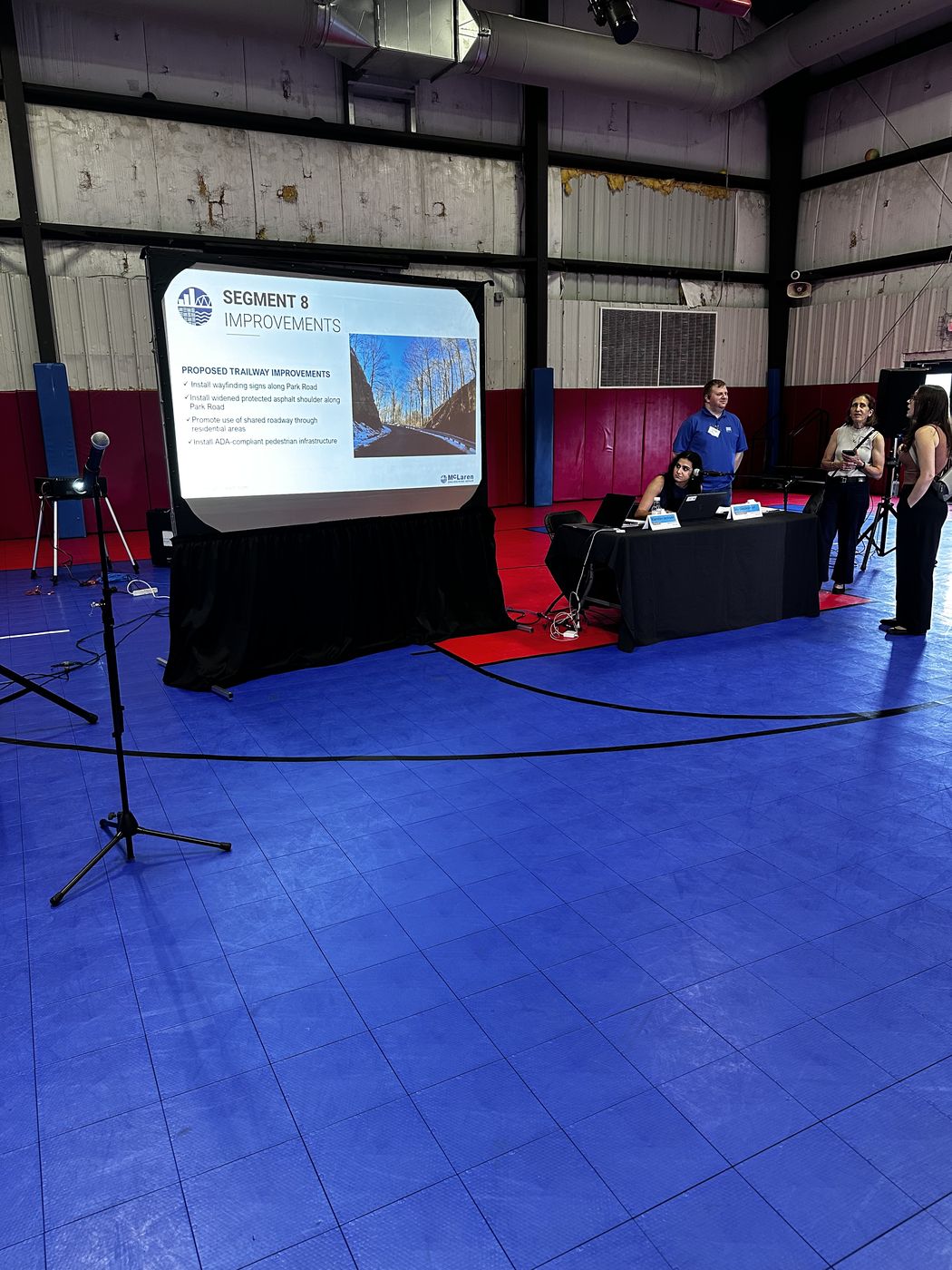 Projection screen and presentation setup at a New York event space