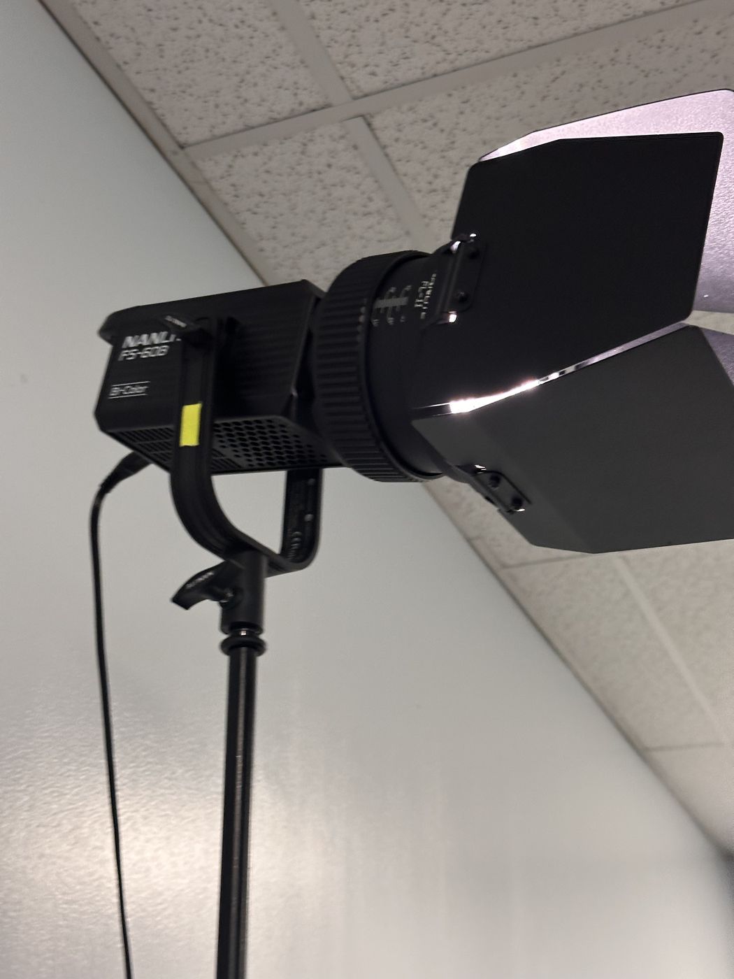 Professional stage lighting fixture rigged for an event