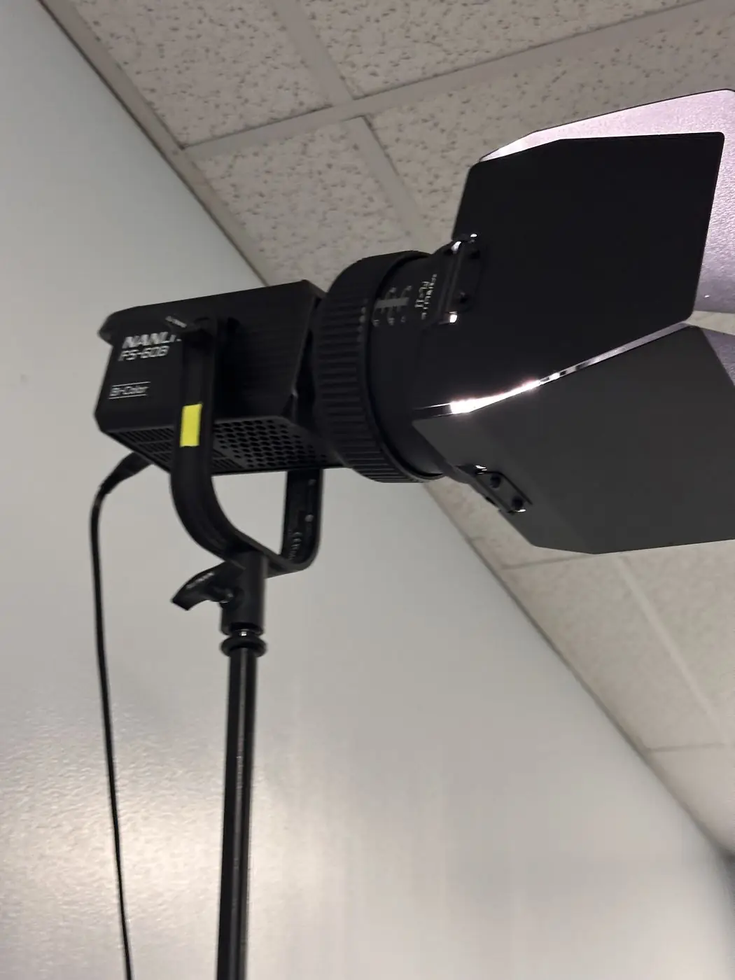 Professional stage lighting fixture rigged for an event