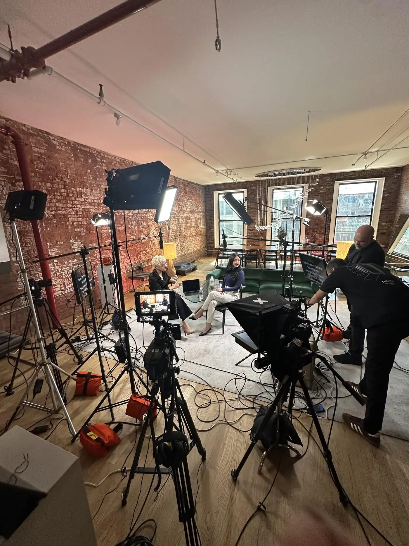 Corporate interview setup on the road