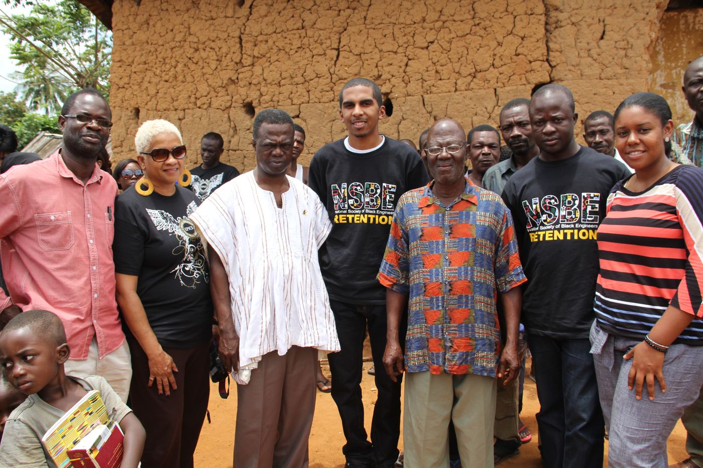 NSBE team with community members and village elders in Ghana during documentary production