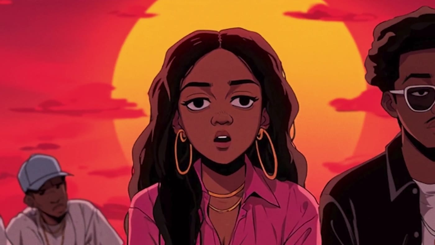 AI animated character portrait at golden hour