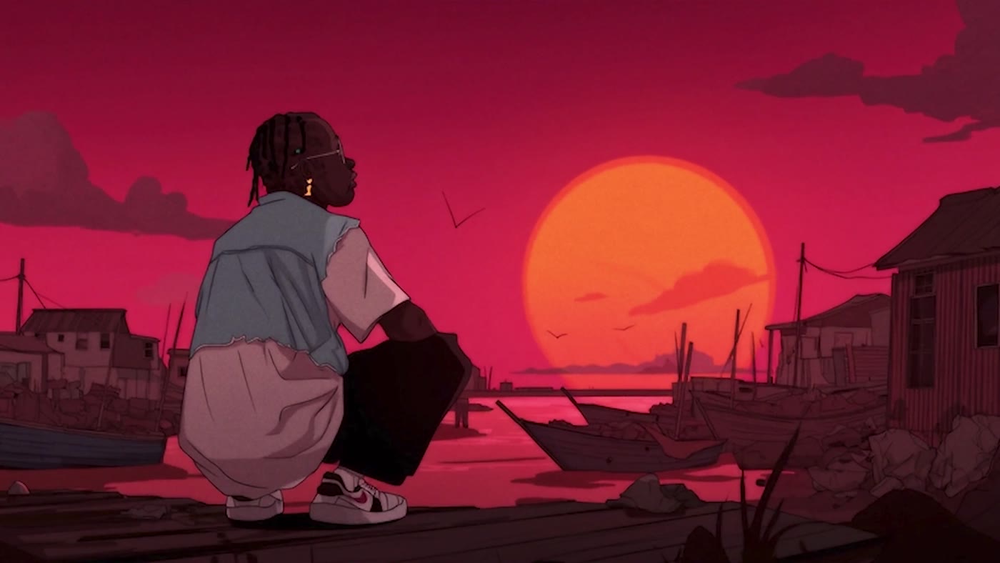 AI animated scene: rooftop at sunset from the Kwanzaa music video