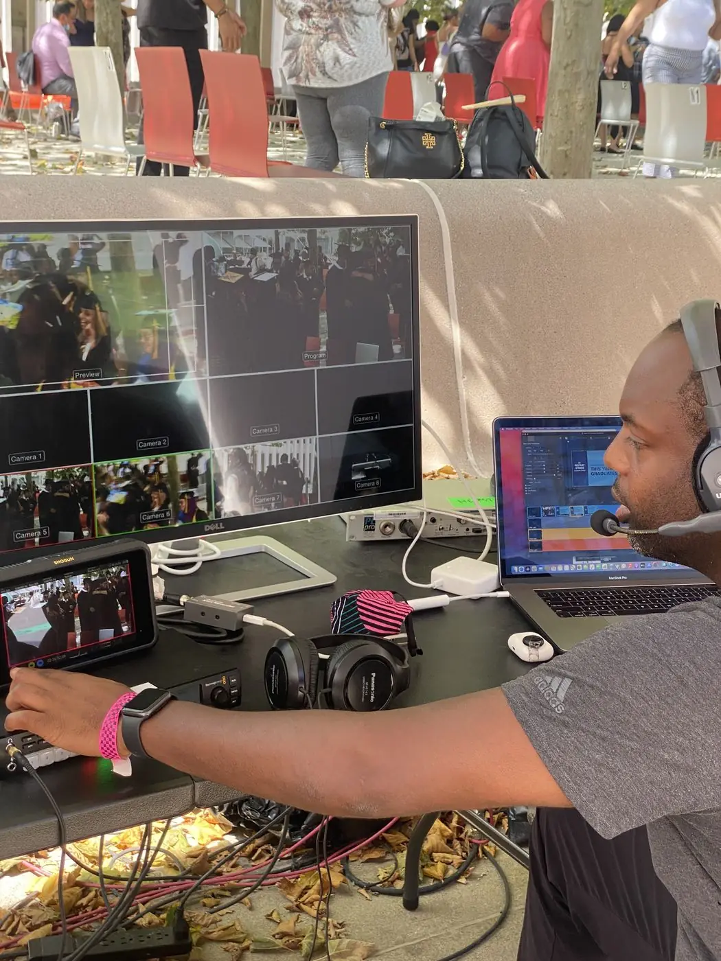 Transcendent Enterprise operator switching an 8-camera graduation livestream on site