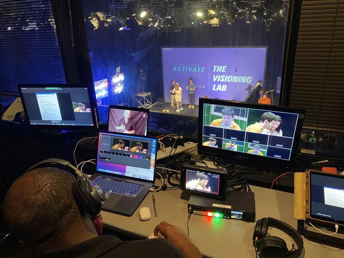 Live switching station with multiview monitors during an NYC livestream production