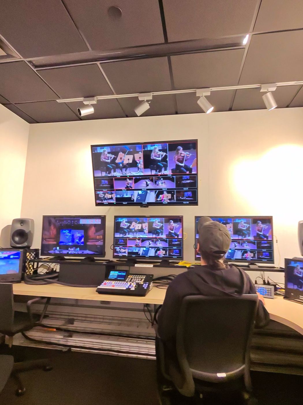 Livestream control room with graphics and multiview displays